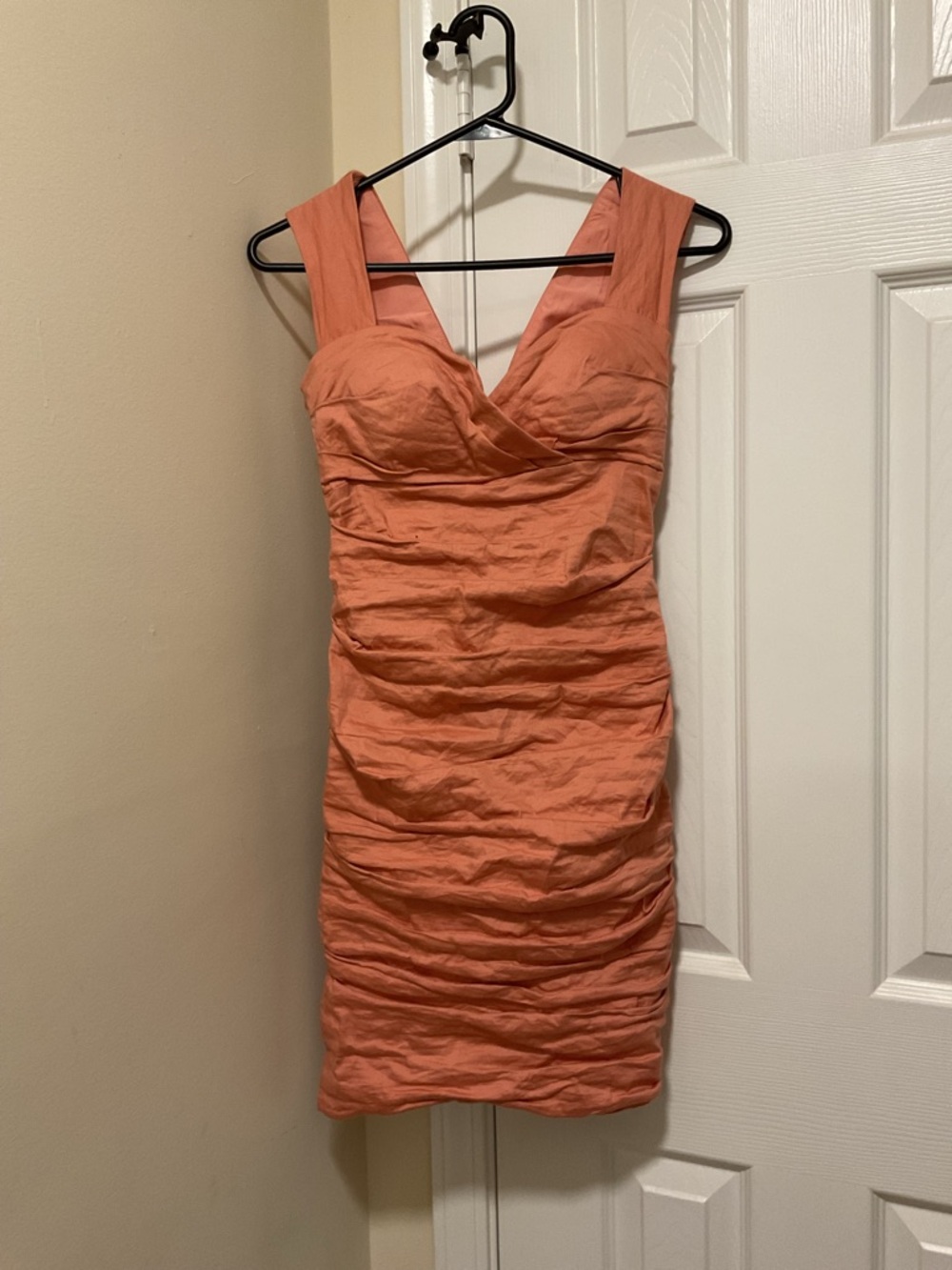Nicole Miller Coral Ruched Mini Dress